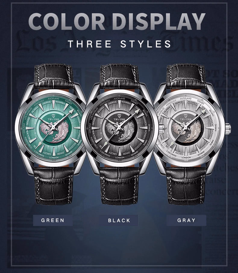 TEVISE 795 Men's Blue Leather Automatic Sport Watch — image 5