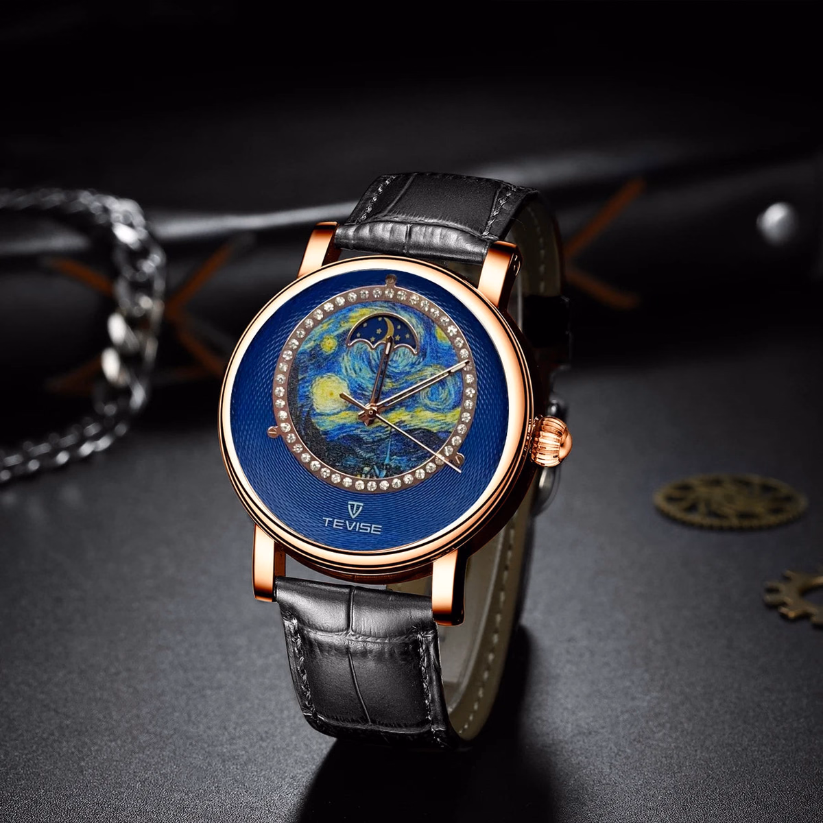 Men's Zircon Art Design Mechanical Watch with Power Reserve — image 8