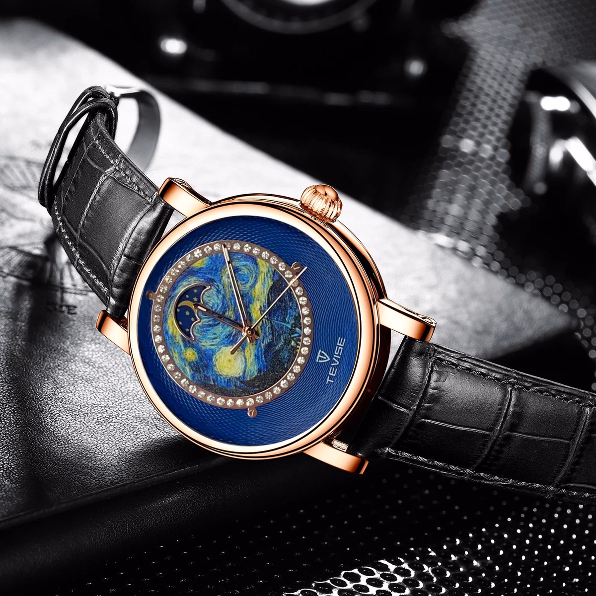 Men's Zircon Art Design Mechanical Watch with Power Reserve — image 3