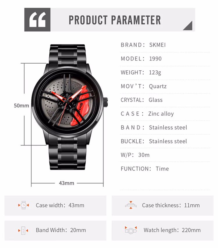Men's Luxury Quartz Watch Waterproof Car Wheel Design — image 6