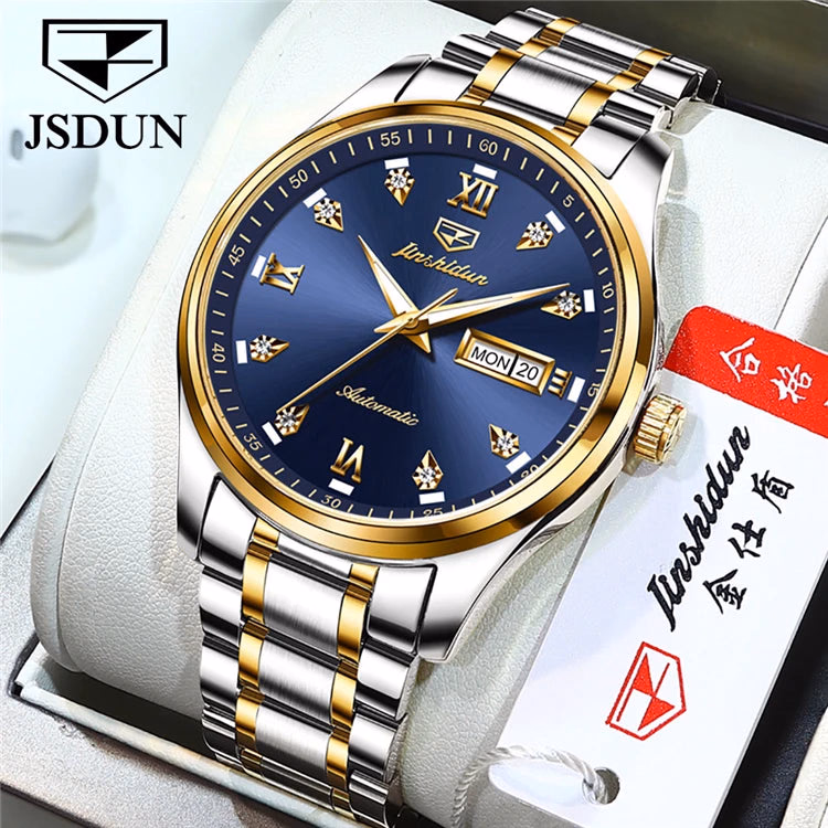 JSDUN Men's 39mm Stainless Steel Waterproof Mechanical Watch — image 2