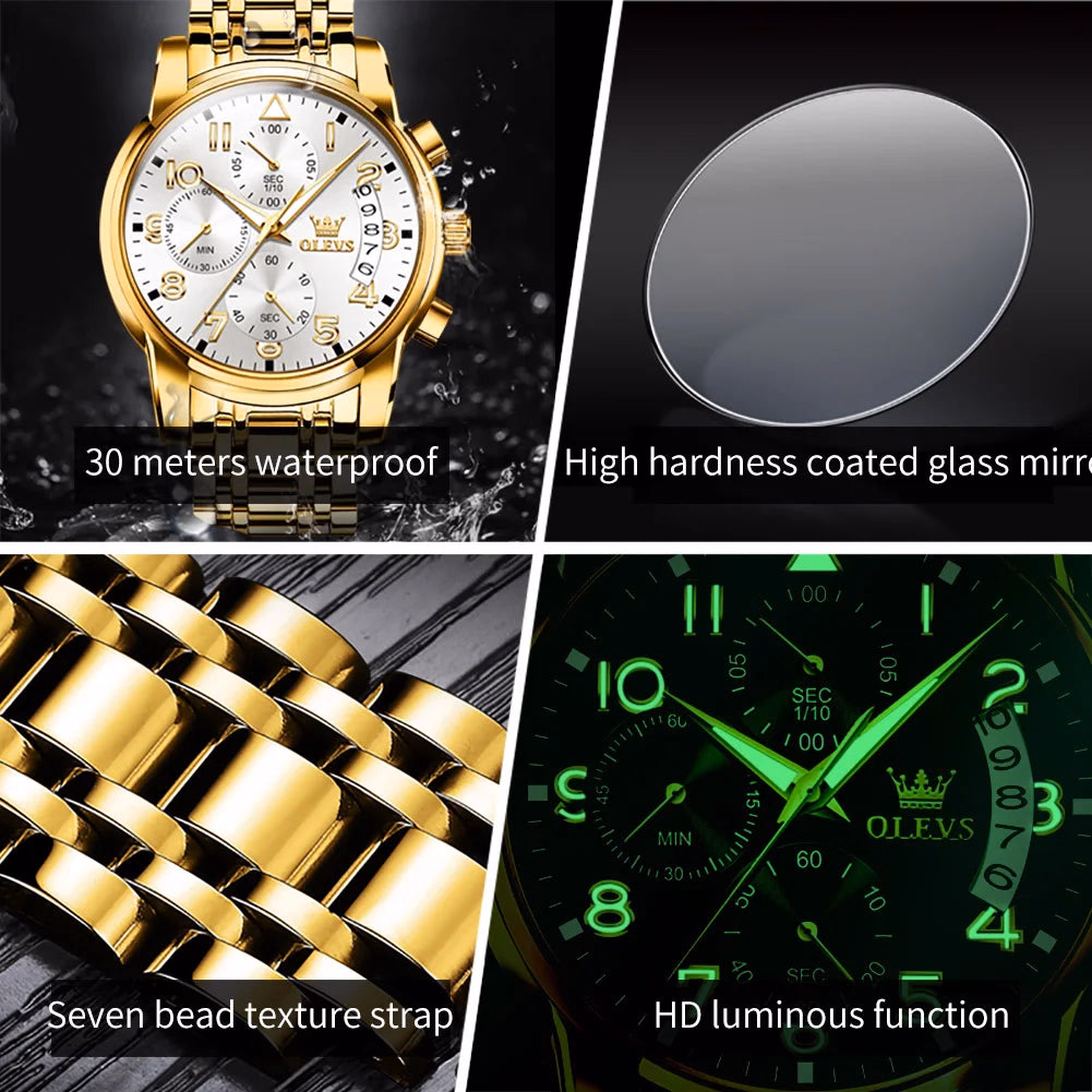 OLEVS Men's Quartz Watch Stainless Steel Diamond Date Business Style — image 6