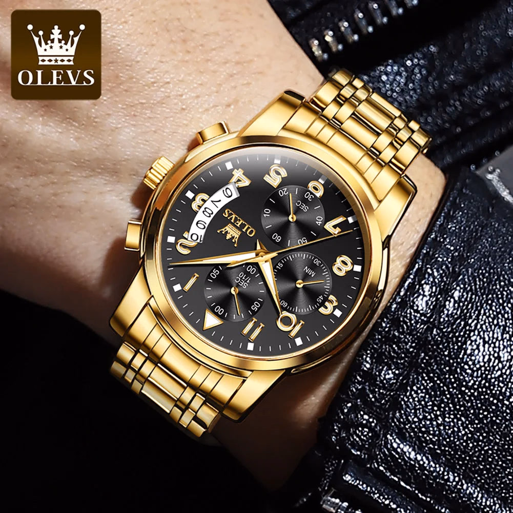 OLEVS Men's Quartz Watch Stainless Steel Diamond Date Business Style — image 3
