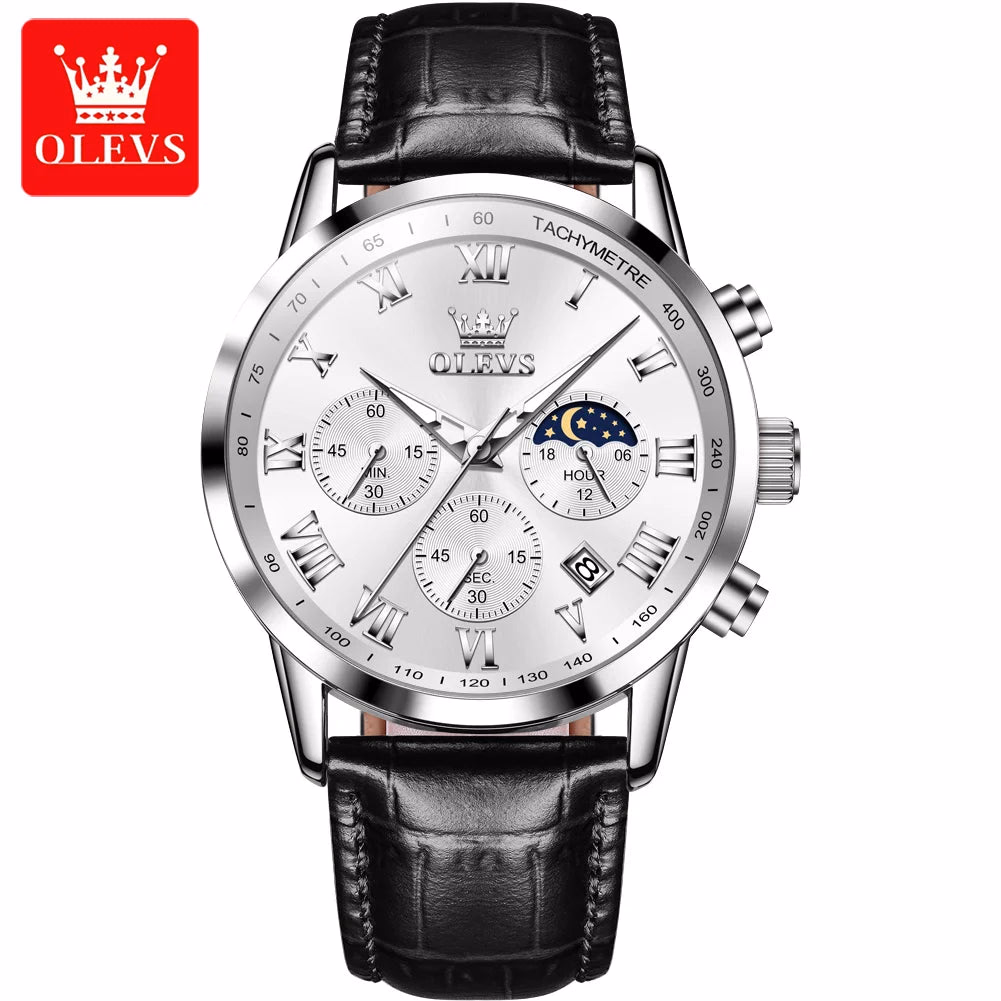 OLEVS Men's Fashion Sports Quartz Watch with Leather Strap — image 7