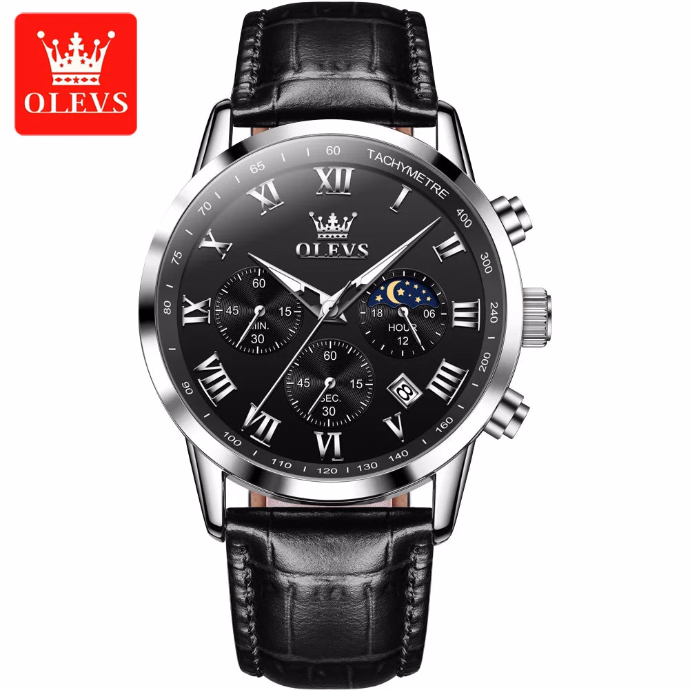 OLEVS Men's Fashion Sports Quartz Watch with Leather Strap — image 8