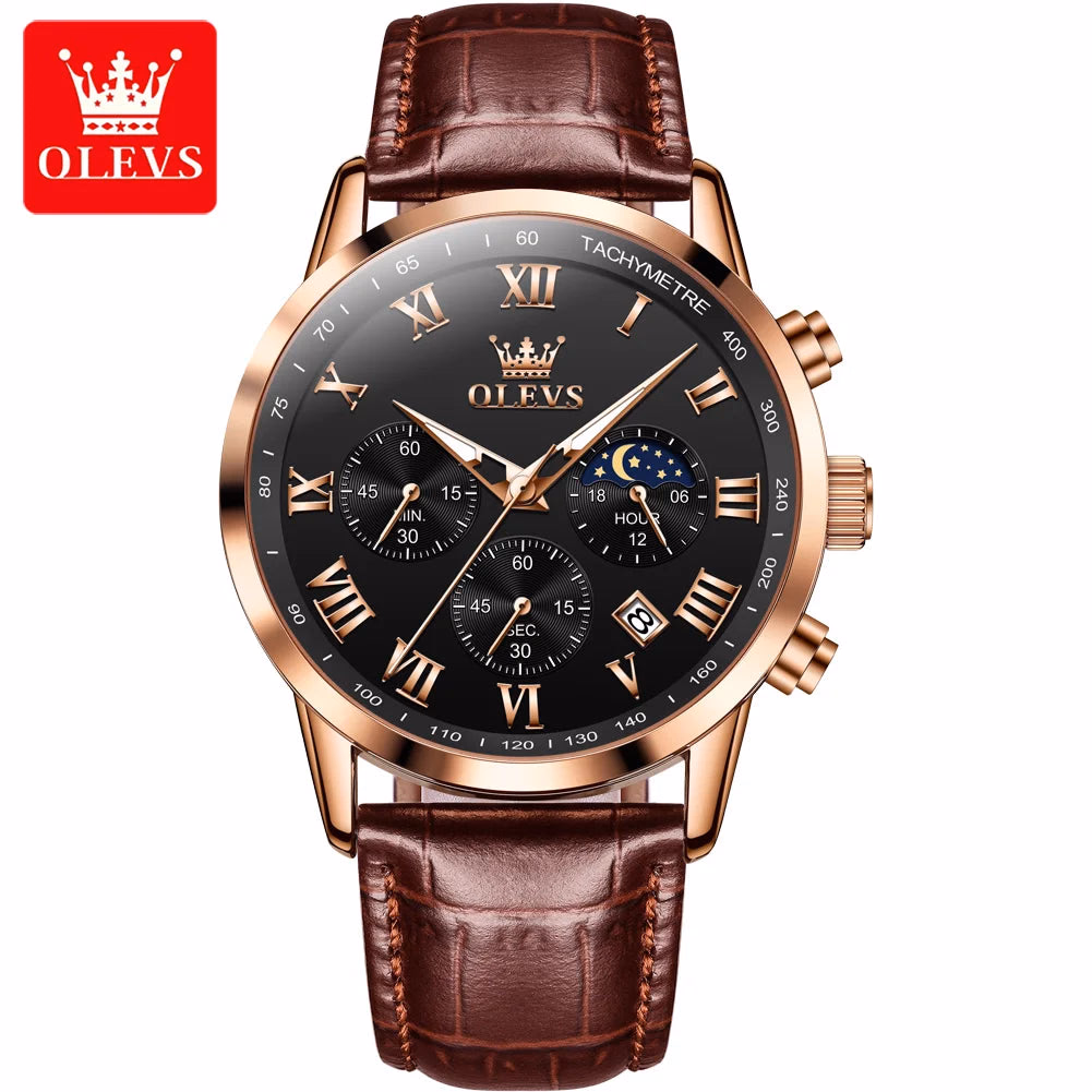 OLEVS Men's Fashion Sports Quartz Watch with Leather Strap — image 10