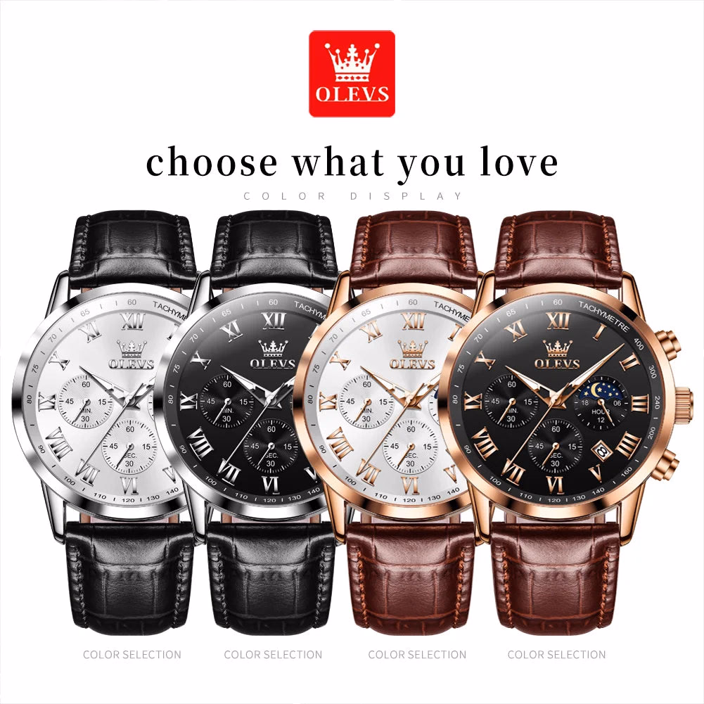 OLEVS Men's Fashion Sports Quartz Watch with Leather Strap — image 6