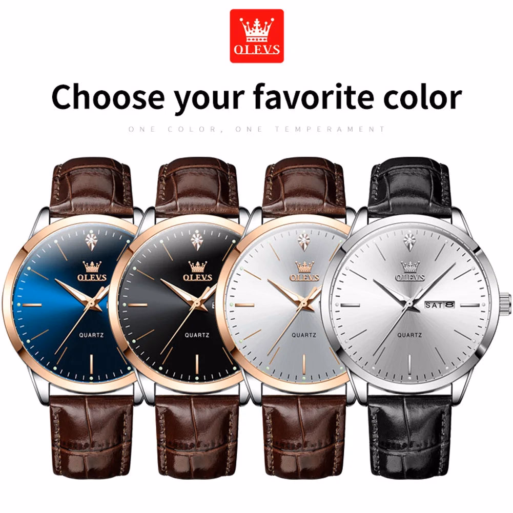 OLEVS Luxury Men's Quartz Watch with Leather Strap and Calendar — image 5