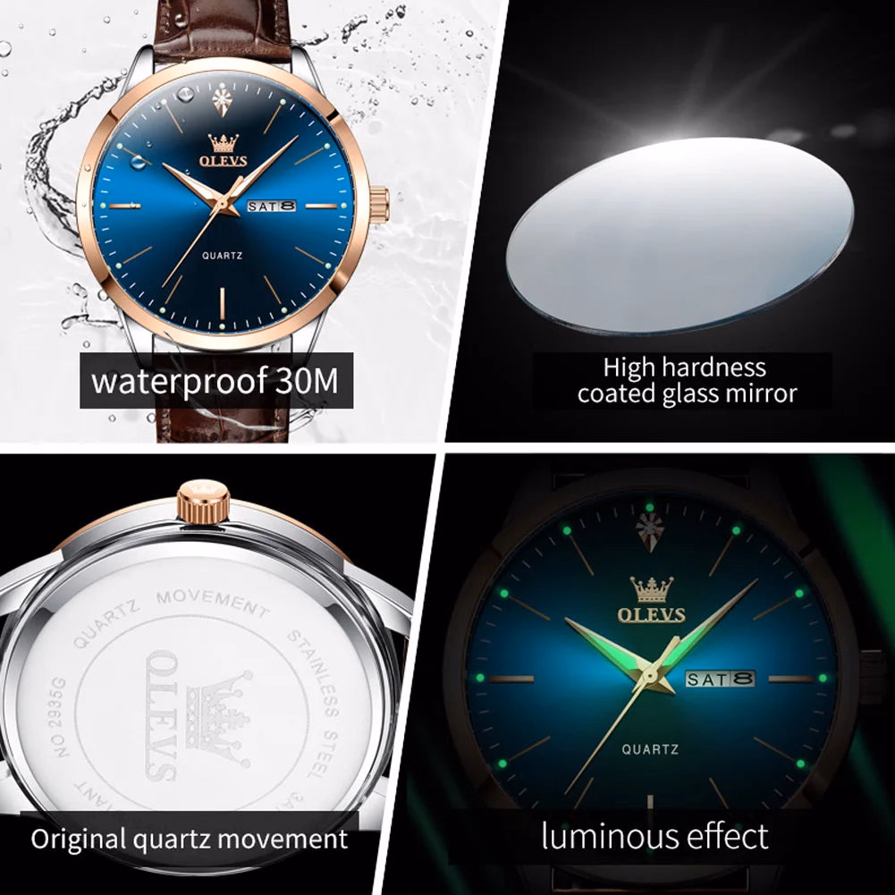 OLEVS Luxury Men's Quartz Watch with Leather Strap and Calendar — image 6