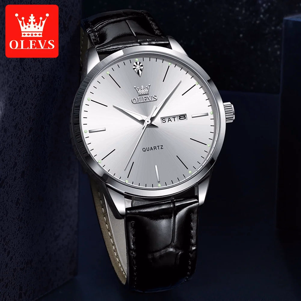 OLEVS Luxury Men's Quartz Watch with Leather Strap and Calendar — image 2