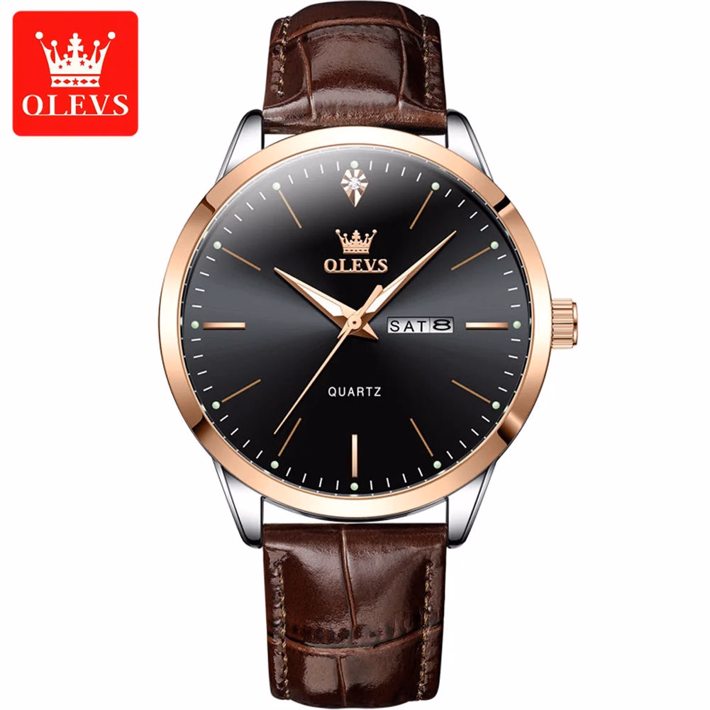 OLEVS Luxury Men's Quartz Watch with Leather Strap and Calendar — image 8