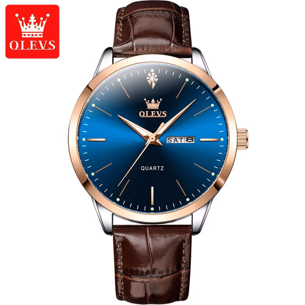OLEVS Luxury Men's Quartz Watch with Leather Strap and Calendar — image 7