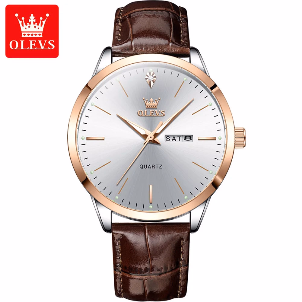 OLEVS Luxury Men's Quartz Watch with Leather Strap and Calendar — image 9