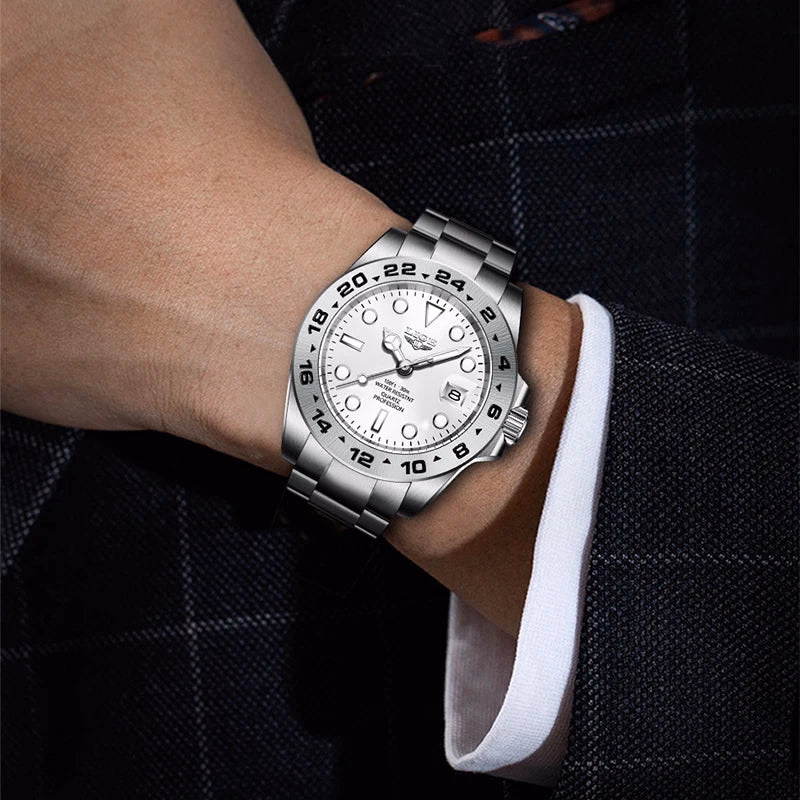 LIGE Men's Waterproof Stainless Steel Quartz Watch with Date & Luminous Hands — image 3