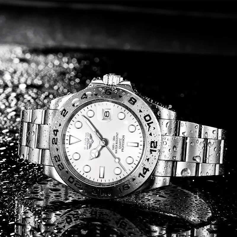 LIGE Men's Waterproof Stainless Steel Quartz Watch with Date & Luminous Hands — image 4