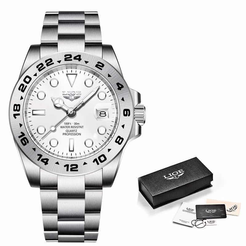 LIGE Men's Waterproof Stainless Steel Quartz Watch with Date & Luminous Hands — image 7
