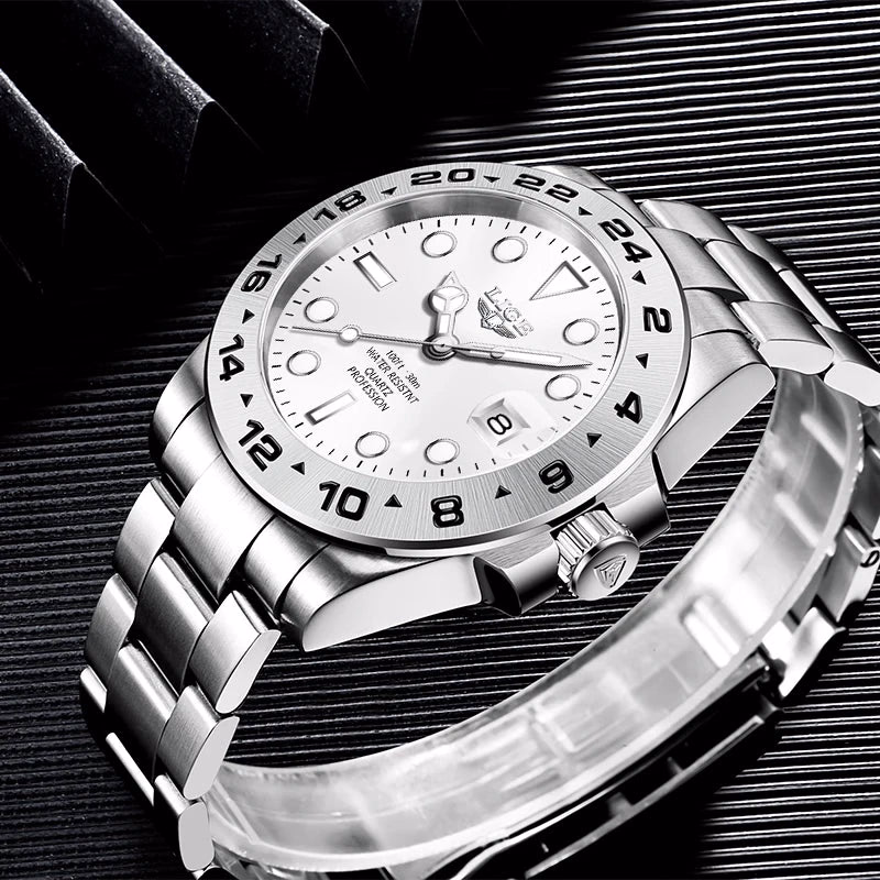 LIGE Men's Waterproof Stainless Steel Quartz Watch with Date & Luminous Hands — image 5
