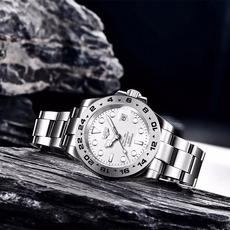 LIGE Men's Waterproof Stainless Steel Quartz Watch with Date & Luminous Hands — image 6