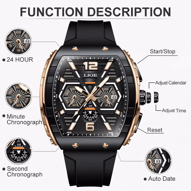 LIGE Men's Luminous Waterproof Quartz Chronograph Watch — image 4