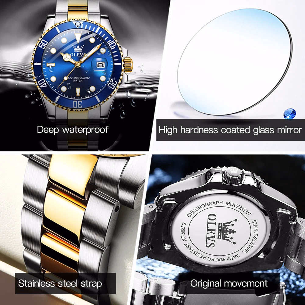 OLEVS Men's Quartz Waterproof Stainless Steel Watch — image 4