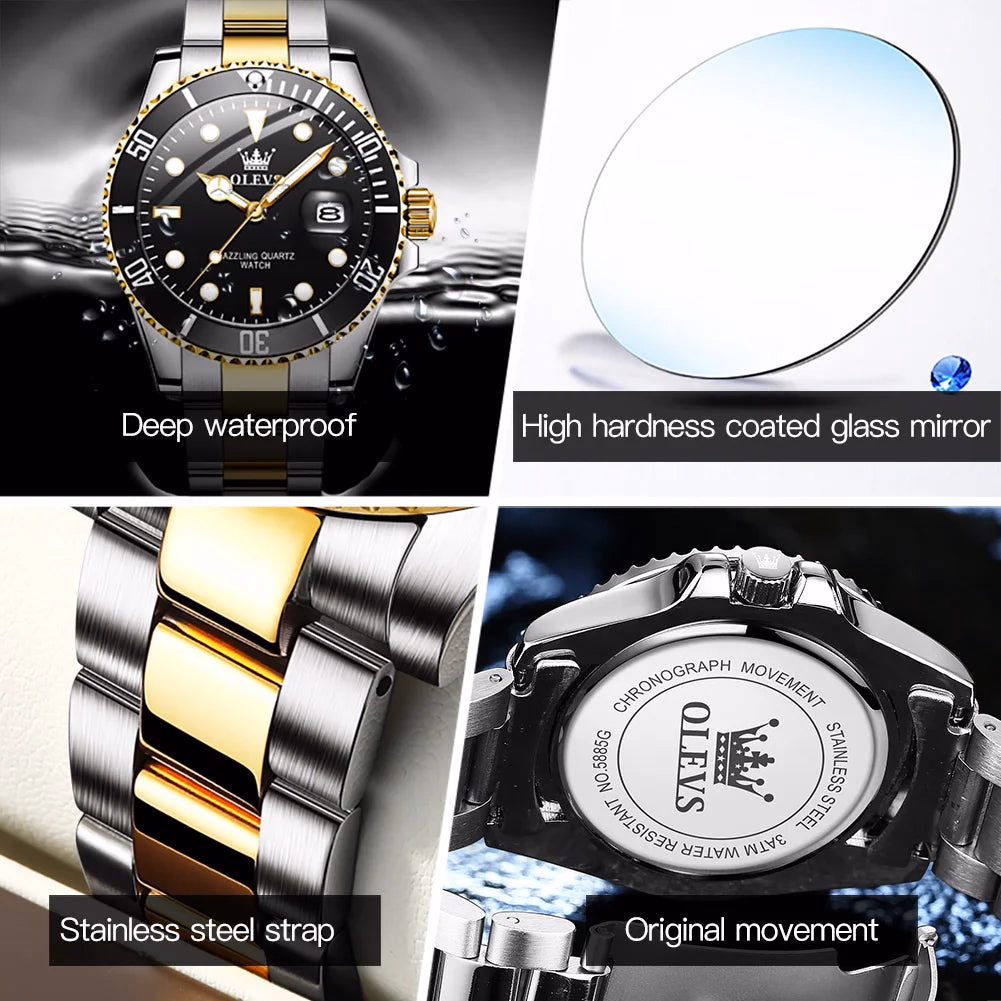 OLEVS Men's Quartz Waterproof Stainless Steel Watch — image 2
