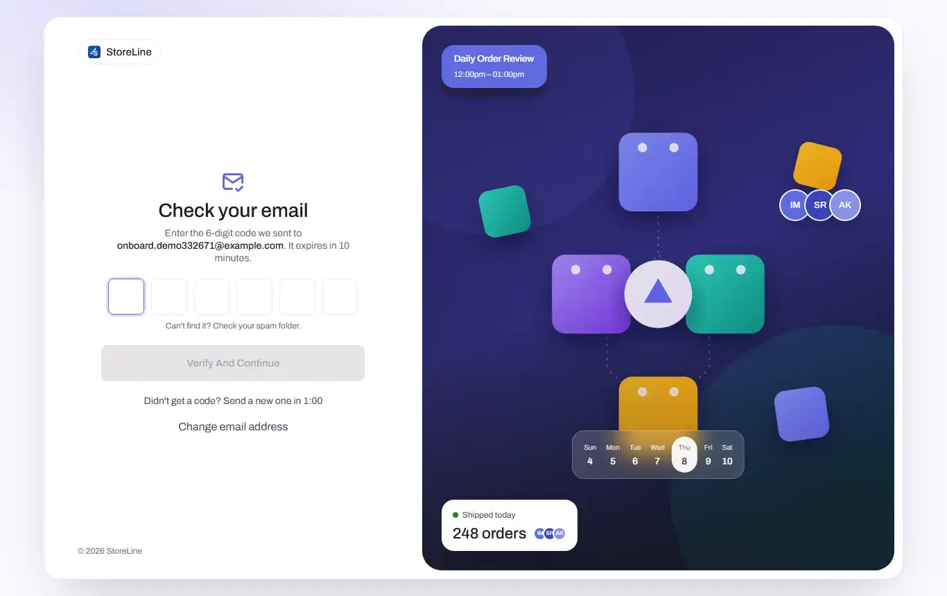 The Check your email screen with six boxes for the code