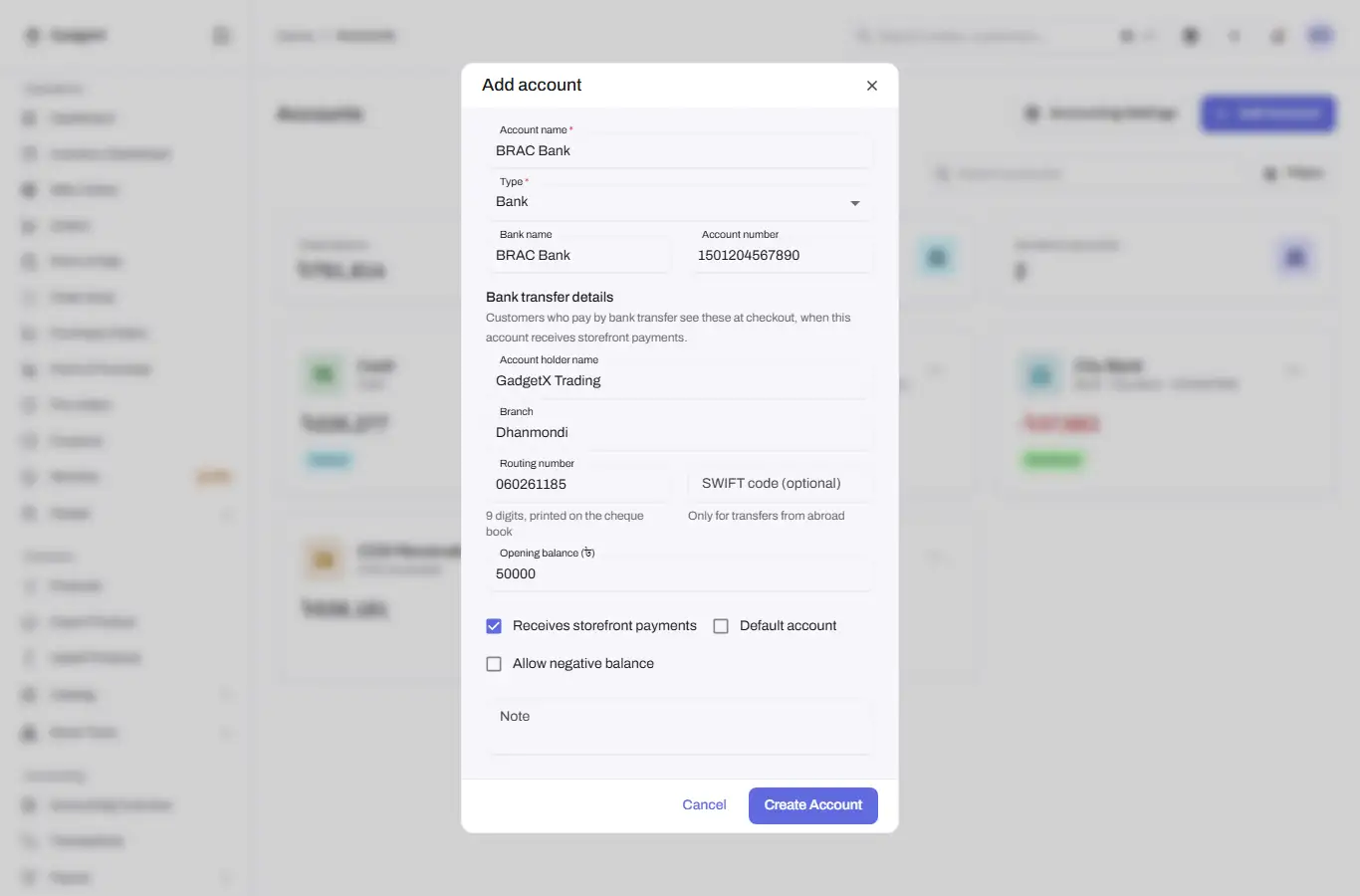 accounting accounts add account form