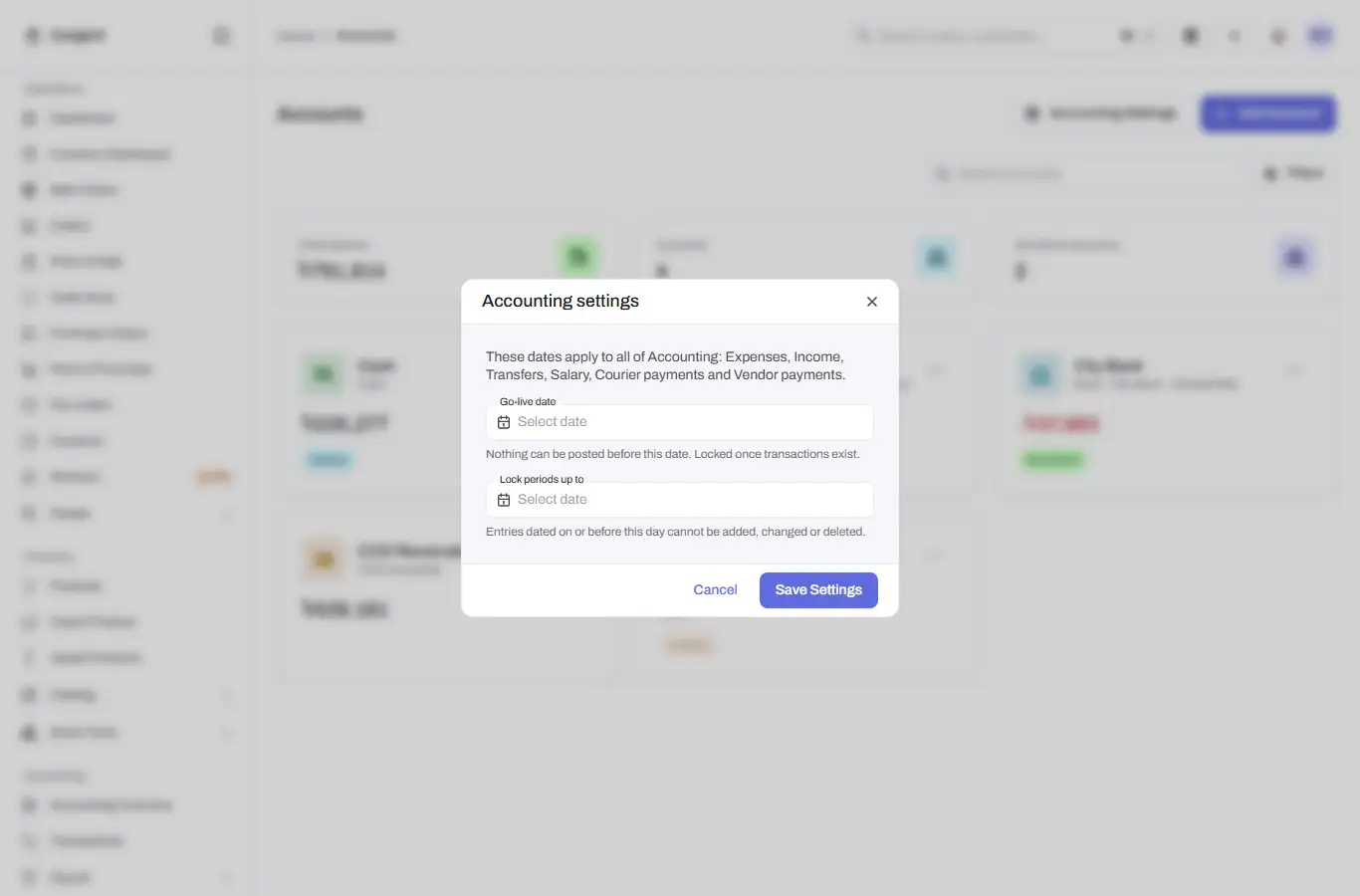 accounting settings period lock