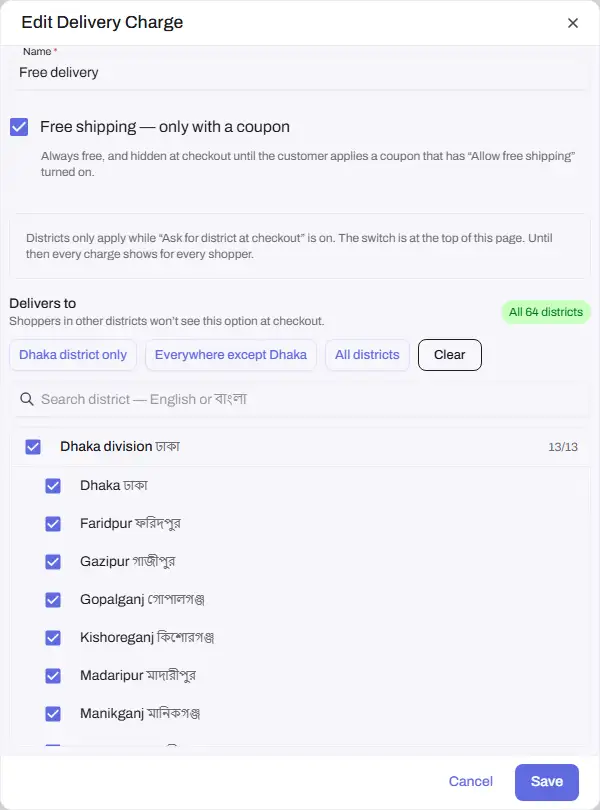 delivery charges coupon only