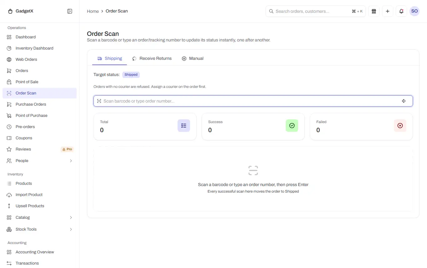 order scan shipping tab