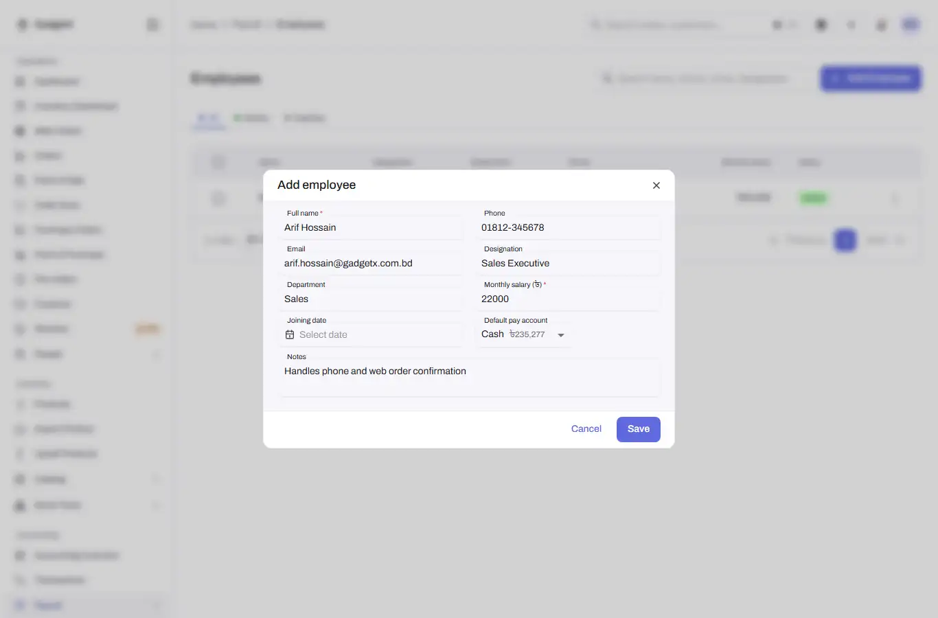 payroll employees add form