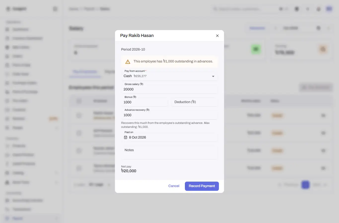 payroll salary pay dialog