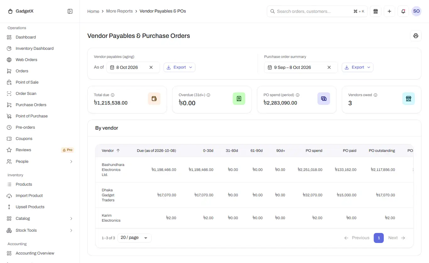 reports vendor payables