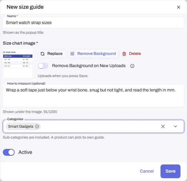 size guides new size guide dialog